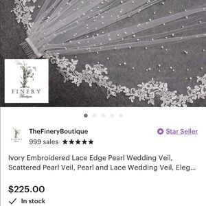 Ivory embroidered lace edge pearl | wedding veil